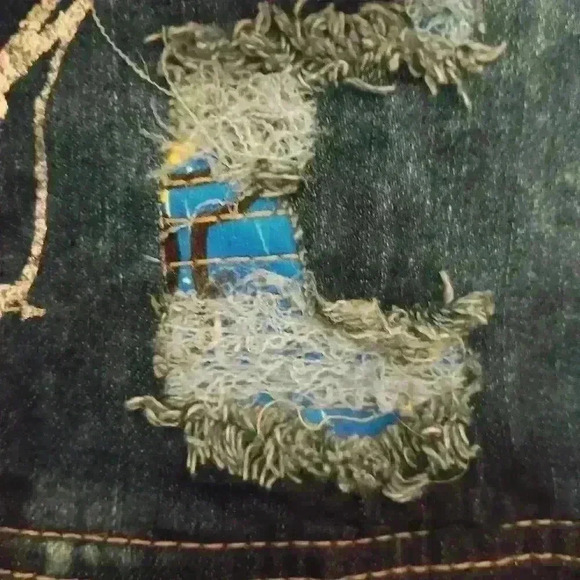 Women's Juniors XL GS 115 Acid Wash Distressed Patchwork Button Down Jean Jacket - Picture 5 of 16